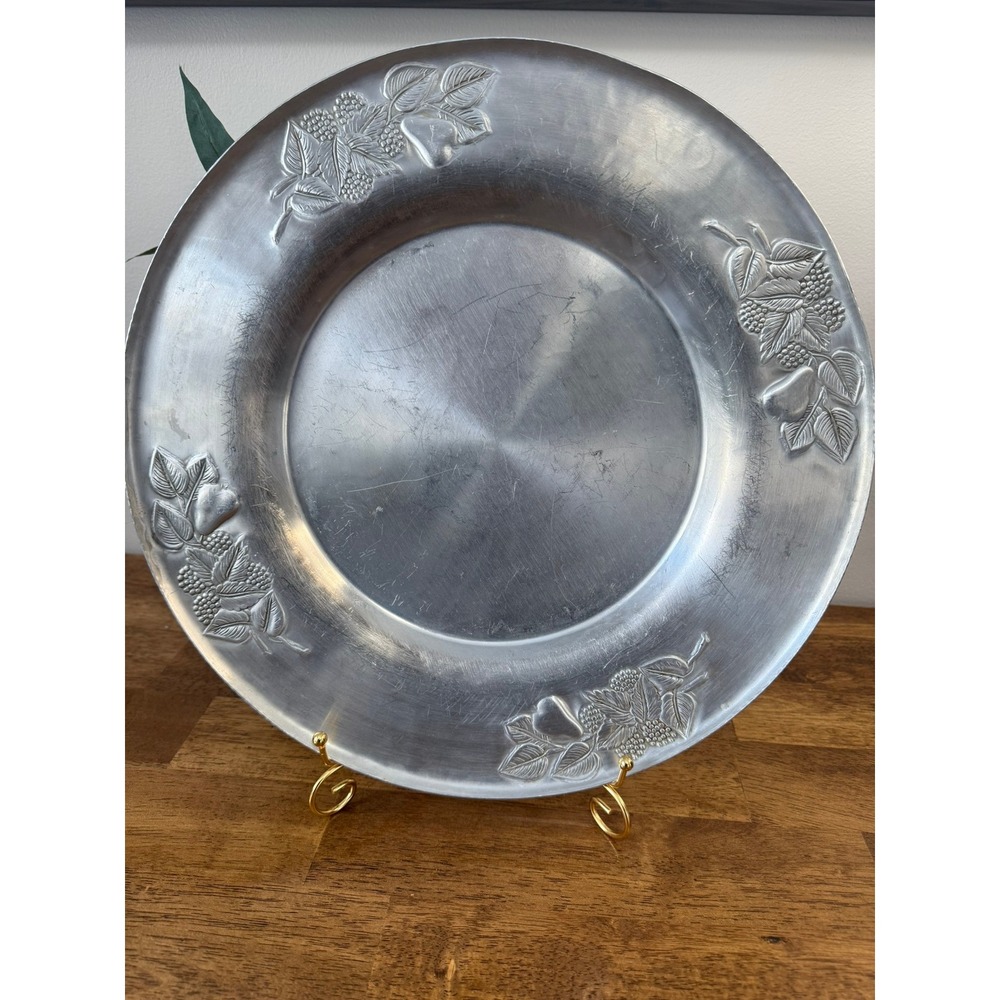 Vintage Embossed Aluminum Serving Platter Fruit Relief Large MCM Cottagecore‎